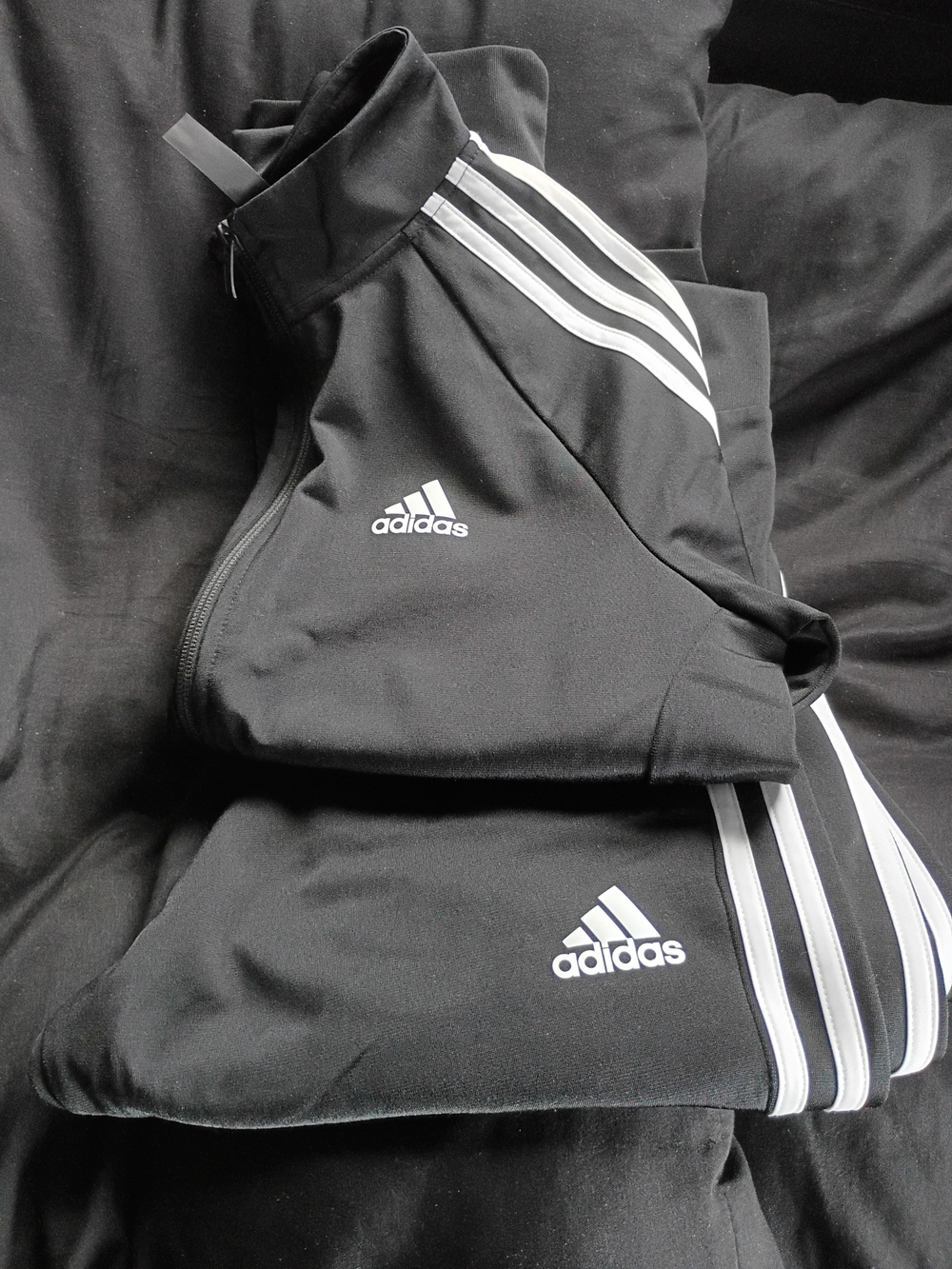 adidas Black Performance Track Jacket with White Stripes And Pants Size Small